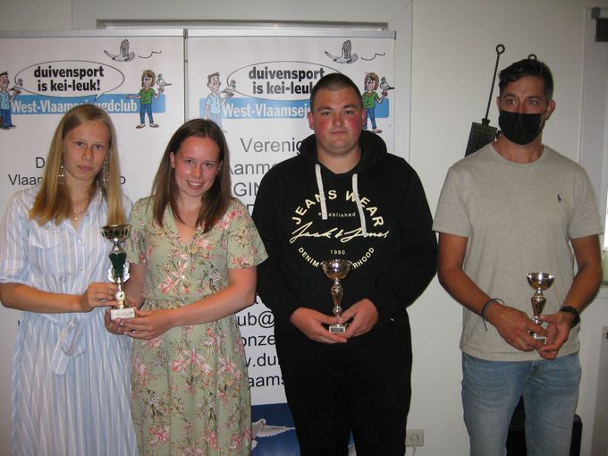 Kampioen Asduiven Fond Jaarlingen 2020
1é Elise & Paulien Buffel Hooglede
2é Vande Verre& Seys Roeselare
3é Crul Joy Oostrozebeke 